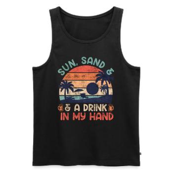 Plage ensoleillée un verre à la main fête de vacances - Débardeur bio Premium Homme - noir - Devant - Michal (187cm)