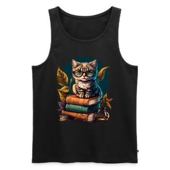 Buchliebhaber Katzenfan Bücherwurm Katzen und - Männer Premium Bio Tank Top - Schwarz - Vorne - AI Model Male 178 light (178cm)