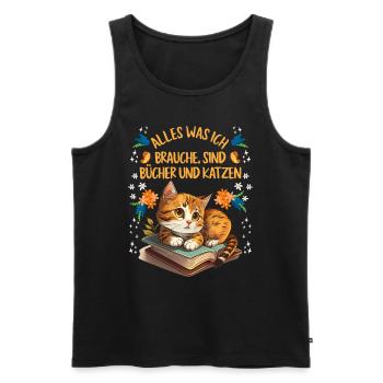 Books and Cats Katzenliebhaber und Leseratte - Männer Premium Bio Tank Top - Schwarz - Vorne - Michal (187cm)