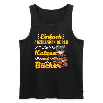 Katzen und Bücher Bücherwurm Katzenfans Lesefans - Männer Premium Bio Tank Top - Schwarz - Vorne - AI Model Male 178 light (178cm)