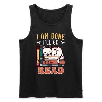 Buchliebhaber Katzenfan Leseratte Bücherleser - Männer Premium Bio Tank Top - Schwarz - Vorne - AI Model Male 178 light (178cm)
