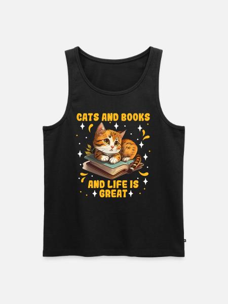 Cats and Books Cat Lovers Book lover - Men's Premium Organic Tank Top - black