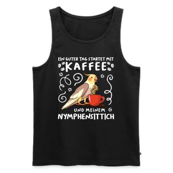 Piepmatz Ein guter Tag startet mit Kaffee Sittich - Männer Premium Bio Tank Top - Schwarz - Vorne - Michal (187cm)