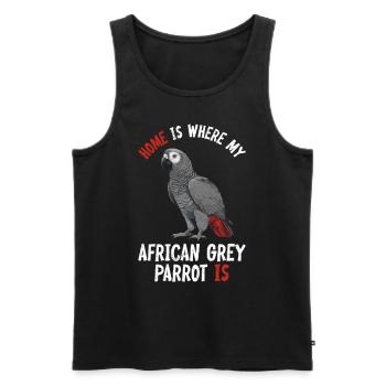La maison est l’endroit où mon perroquet gris est amoureux des oiseaux - Débardeur bio Premium Homme - noir - Devant - AI Model Male 178 light (178cm)