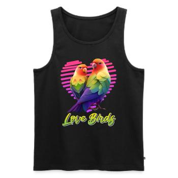 Inséparables Perroquets Amis Oiseaux Amis Oiseaux - Débardeur bio Premium Homme - noir - Devant - AI Model Male 178 light (178cm)