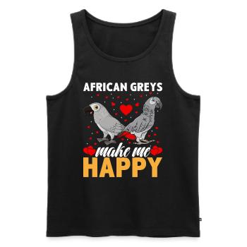 Les Gris d’Afrique me rendent heureux Perroquets gris - Débardeur bio Premium Homme - noir - Devant - AI Model Male 178 light (178cm)