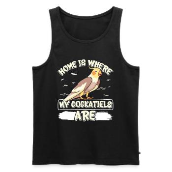 La maison est l’endroit où sont mes cockatiels: perruche - Débardeur bio Premium Homme - noir - Devant - AI Model Male 178 light (178cm)
