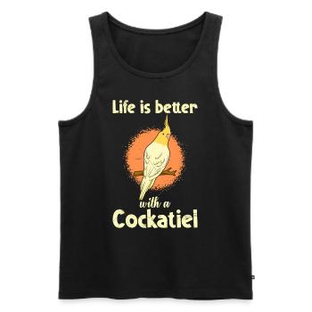 La vie est meilleure avec un Cockatiel Vogelfreund - Débardeur bio Premium Homme - noir - Devant - AI Model Male 178 light (178cm)