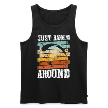 Paragliding Shirt Just Hanging Around Bergsport - Männer Premium Bio Tank Top - Schwarz - Vorne - Michal (187cm)