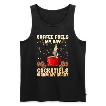Le café alimente ma journée Les cockatiels réchauffent mon cœur Vogel - Débardeur bio Premium Homme - noir - Devant - AI Model Male 178 light (178cm)
