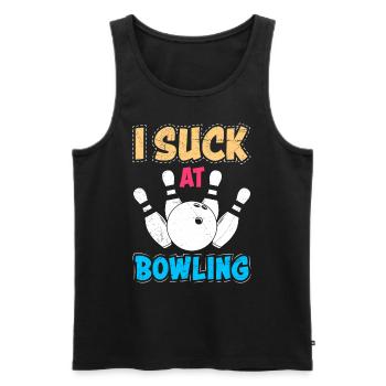 Joueur de bowling drôle Je suce à la chemise de bowling - Débardeur bio Premium Homme - noir - Devant - AI Model Male 178 light (178cm)