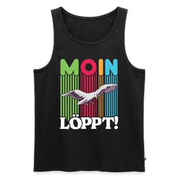 Mouettes Moin Löppt! Allemagne du Nord, Mer du Nord, Mer Baltique - Débardeur bio Premium Homme - noir - Devant - Michal (187cm)
