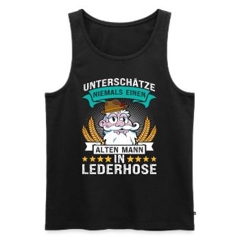 Unterschätze Niemals einen Alten Mann in Lederhose - Männer Premium Bio Tank Top - Schwarz - Vorne - AI Model Male 178 light (178cm)