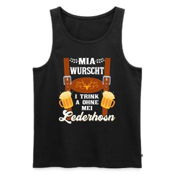 Trachtenshirt Mia Wurscht I Trink a ohne Lederhosn - Männer Premium Bio Tank Top - Schwarz - Vorne - AI Model Male 178 light (178cm)