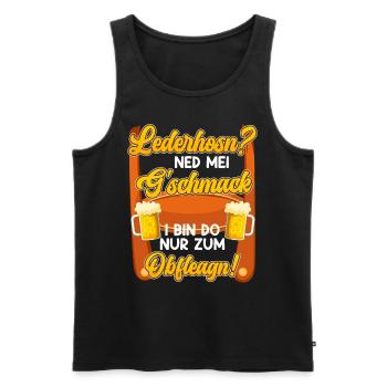 Lederhosn? Ned mei Gschmack Do zum Obfleagn! - Männer Premium Bio Tank Top - Schwarz - Vorne - Michal (187cm)
