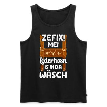 Zefix Mei Lederhosn is in da Wäsch - Männer Premium Bio Tank Top - Schwarz - Vorne - AI Model Male 178 light (178cm)