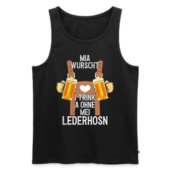Mia Wurscht I Trink a ohne mei Lederhosen Shirt - Männer Premium Bio Tank Top - Schwarz - Vorne - Michal (187cm)