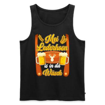 Mei Lederhosn is in da Wäsch Bayerisches Shirt - Männer Premium Bio Tank Top - Schwarz - Vorne - AI Model Male 178 light (178cm)
