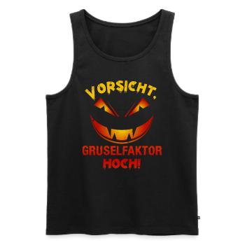 Halloween Kürbis Vorsicht Gruselfaktor Hoch! - Männer Premium Bio Tank Top - Schwarz - Vorne - Michal (187cm)