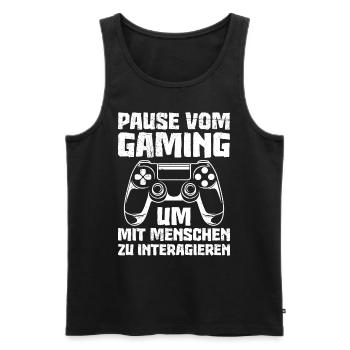 Video Spieler Pause vom Gaming Controller Video - Männer Premium Bio Tank Top - Schwarz - Vorne - Michal (187cm)