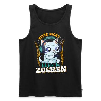 Gaming Katze Bitte nicht Stören Bin am Zocken - Männer Premium Bio Tank Top - Schwarz - Vorne - Michal (187cm)
