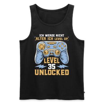 Retro Gamer B-Day Level 35 Unlocked Zocker - Männer Premium Bio Tank Top - Schwarz - Vorne - Michal (187cm)