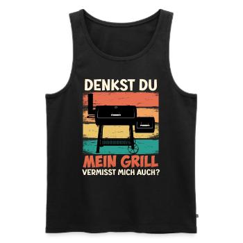 Fleischliebhaber DENKST DU MEIN GRILL VERMISST - Männer Premium Bio Tank Top - Schwarz - Vorne - Michal (187cm)