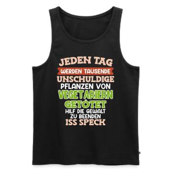 Anti Vegan TAUSENDE UNSCHULDIGE PFLANZEN GETÖTET - Männer Premium Bio Tank Top - Schwarz - Vorne - Michal (187cm)