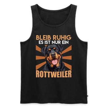 Rotti Lustig BLEIB RUHIG ES IST NUR EIN ROTTWEILER - Männer Premium Bio Tank Top - Schwarz - Vorne - AI Model Male 178 light (178cm)