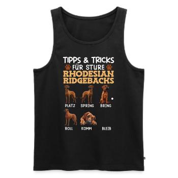 Ridgeback TIPPS UND TRICKS FÜR STURE RHODESIAN - Männer Premium Bio Tank Top - Schwarz - Vorne - Michal (187cm)