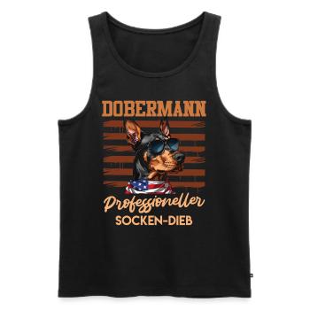 Doberman PROFESSIONELLER SOCKEN-DIEB Lustiges - Männer Premium Bio Tank Top - Schwarz - Vorne - Michal (187cm)