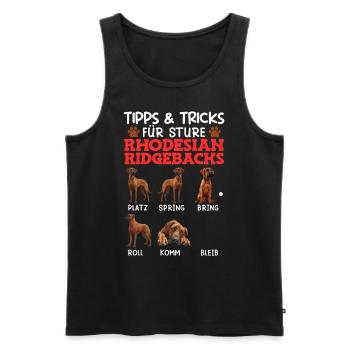 Ridgeback TIPPS UND TRICKS FÜR STURE RHODESIAN - Männer Premium Bio Tank Top - Schwarz - Vorne - Michal (187cm)