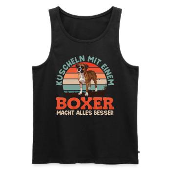 Deutscher Boxer KUSCHELN MIT EINEM BOXER BESSER - Männer Premium Bio Tank Top - Schwarz - Vorne - Michal (187cm)
