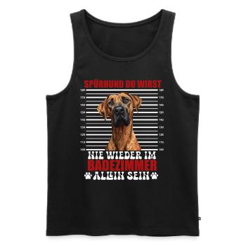 Ridgeback SPÜRHUND NIE WIEDER ALLEIN IM BADEZIMMER - Männer Premium Bio Tank Top - Schwarz - Vorne - Michal (187cm)