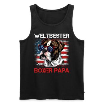 Deutscher Boxer USA WELTBESTER BOXER PAPA - Männer Premium Bio Tank Top - Schwarz - Vorne - AI Model Male 178 light (178cm)