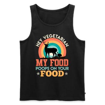 Anti Vegan MY FOOD CACA SUR VOTRE NOURRITURE Fan de viande - Débardeur bio Premium Homme - noir - Devant - Michal (187cm)