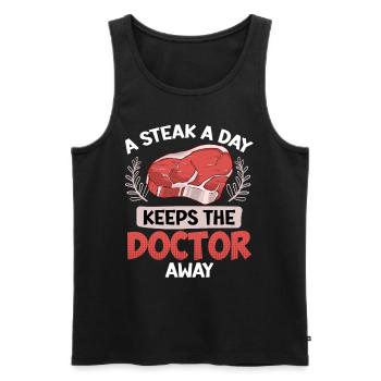 Anti Vegan A STEAK A DAY KEEPS THE DOCTOR AWAY - Men's Premium Organic Tank Top - black - Front - AI Model Male 178 light (178cm)