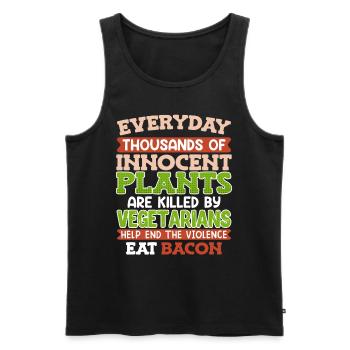 Anti Vegan THOUSANDS OF INNOCENT PLANTS KILLED - Men's Premium Organic Tank Top - black - Front - AI Model Male 178 light (178cm)