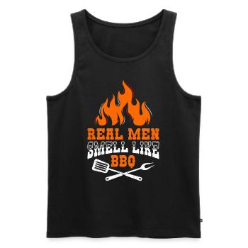 Grillfreunde REAL MEN SMELL LIKE BBQ Männer - Men's Premium Organic Tank Top - black - Front - AI Model Male 178 light (178cm)