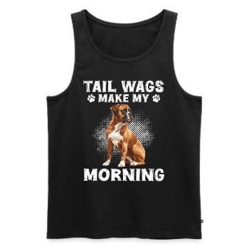 Boxer Dog TAIL WAGS MAKE MY MORNING Funny - Men's Premium Organic Tank Top - black - Front - Michal (187cm)