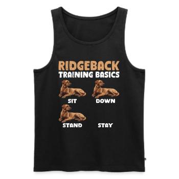 BASES DE L’ENTRAÎNEMENT RIDGEBACK Rhodésien têtu - Débardeur bio Premium Homme - noir - Devant - Michal (187cm)