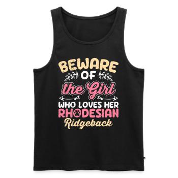 Hundemama MÉFIEZ-VOUS DE LA FILLE QUI AIME LE RHODÉSIEN - Débardeur bio Premium Homme - noir - Devant - Michal (187cm)