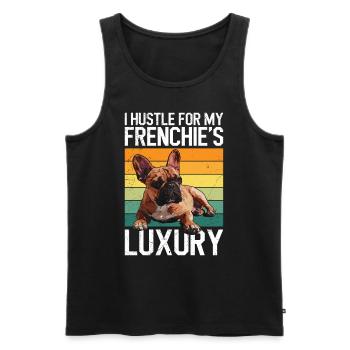 Frenchie Besitzer Hustle for my Frenchie's LUXURY - Männer Premium Bio Tank Top - Schwarz - Vorne - AI Model Male 178 light (178cm)