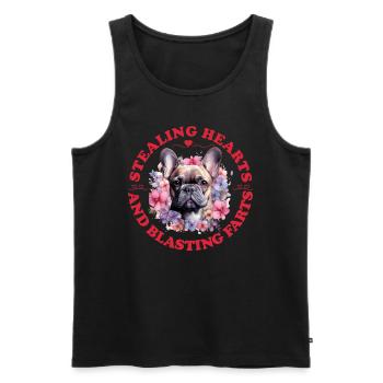 Bouledogue français VOLER DES CŒURS EXPLOSER - Débardeur bio Premium Homme - noir - Devant - Michal (187cm)