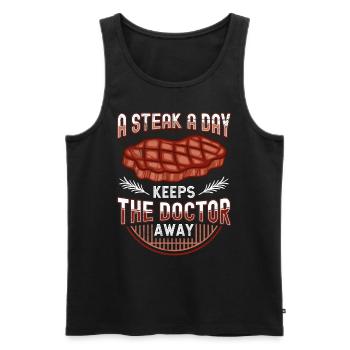 Drôle d’anti-végétalien Un steak par jour éloigne Doc - Débardeur bio Premium Homme - noir - Devant - Michal (187cm)