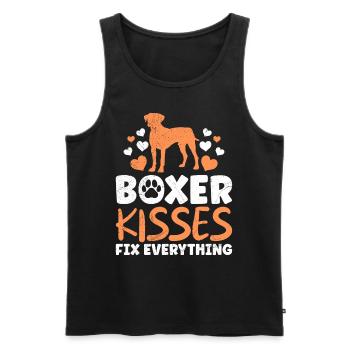 BOXER KISSES FIX EVERYTHING Deutscher Boxer - Männer Premium Bio Tank Top - Schwarz - Vorne - Michal (187cm)