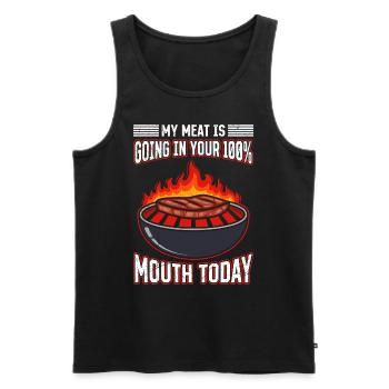 Barbecue Meat Lands in Your Mouth Today - Men's Premium Organic Tank Top - black - Front - AI Model Male 178 light (178cm)