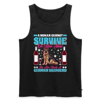 Dog mom WOMAN CANNOT SURVIVE ON WINE German - Men's Premium Organic Tank Top - black - Front - AI Model Male 178 light (178cm)