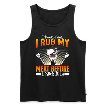 Grillmeister JE FROTTE MA VIANDE AVANT DE LA COLLER - Débardeur bio Premium Homme - noir - Devant - Michal (187cm)