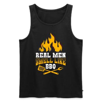 Grillfreunde REAL MEN SMELL LIKE BBQ Männer - Men's Premium Organic Tank Top - black - Front - AI Model Male 178 light (178cm)